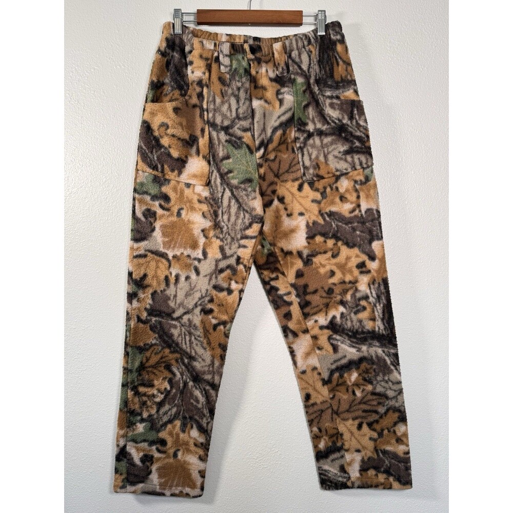 VTG 90s World Famous Camo Fleece Sweatpants Thick Fall USA Made Mens Large